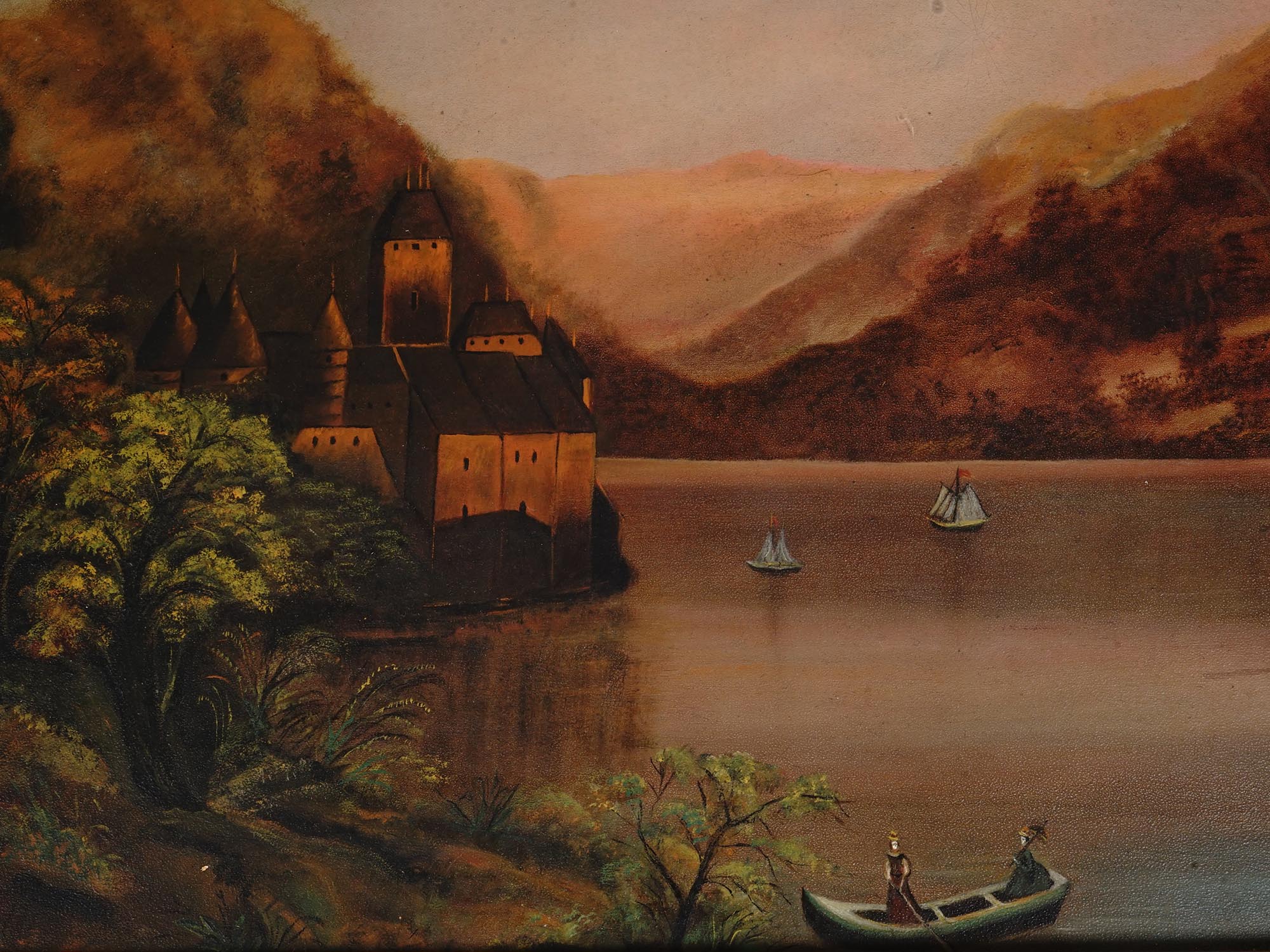 EUROPEAN SCHOOL OIL PAINTING CHATEAU DE CHILLON PIC-2